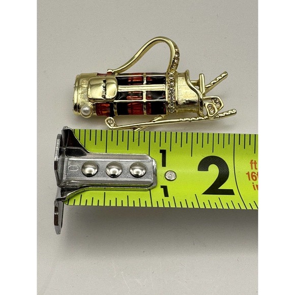 Vtg Dane Craft Golf Bag Clubs Brooch Pin Enamel Gold Tone Rhinestone Pearl 2.5" - Picture 5 of 5